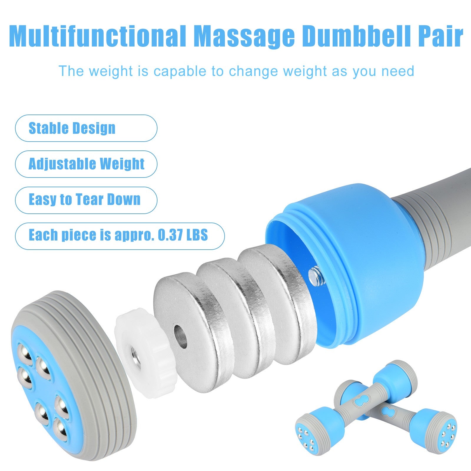 Multifunctional Massage Dumbbell, 5-in-1 Adjustable Dumbbell Weight Pair