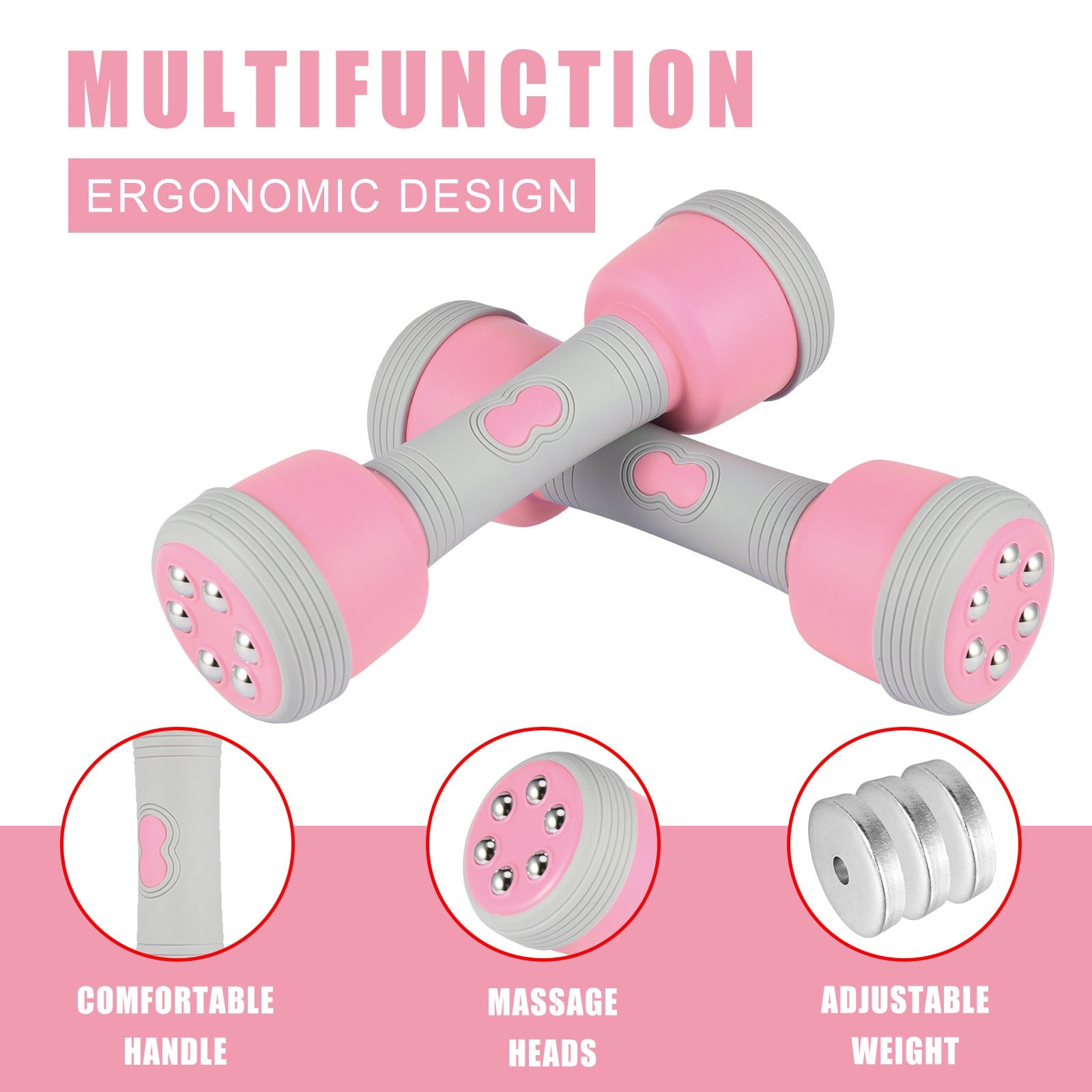 Multifunctional Massage Dumbbell, 5-in-1 Adjustable Dumbbell Weight Pair